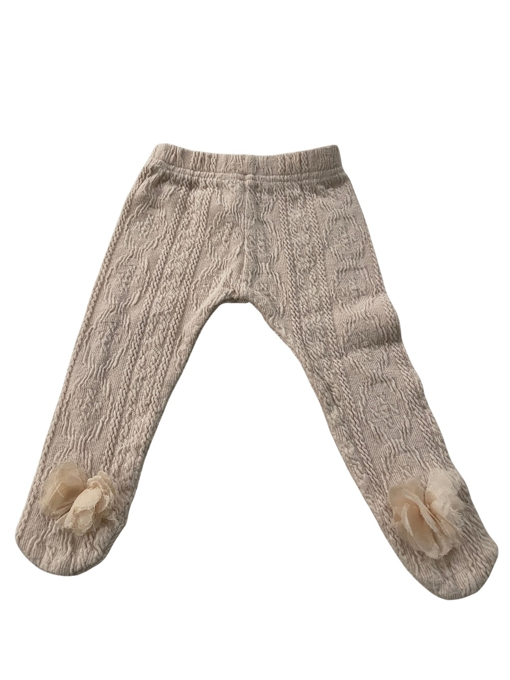 Baby Footed Leggings with Tulle Flower - Cream